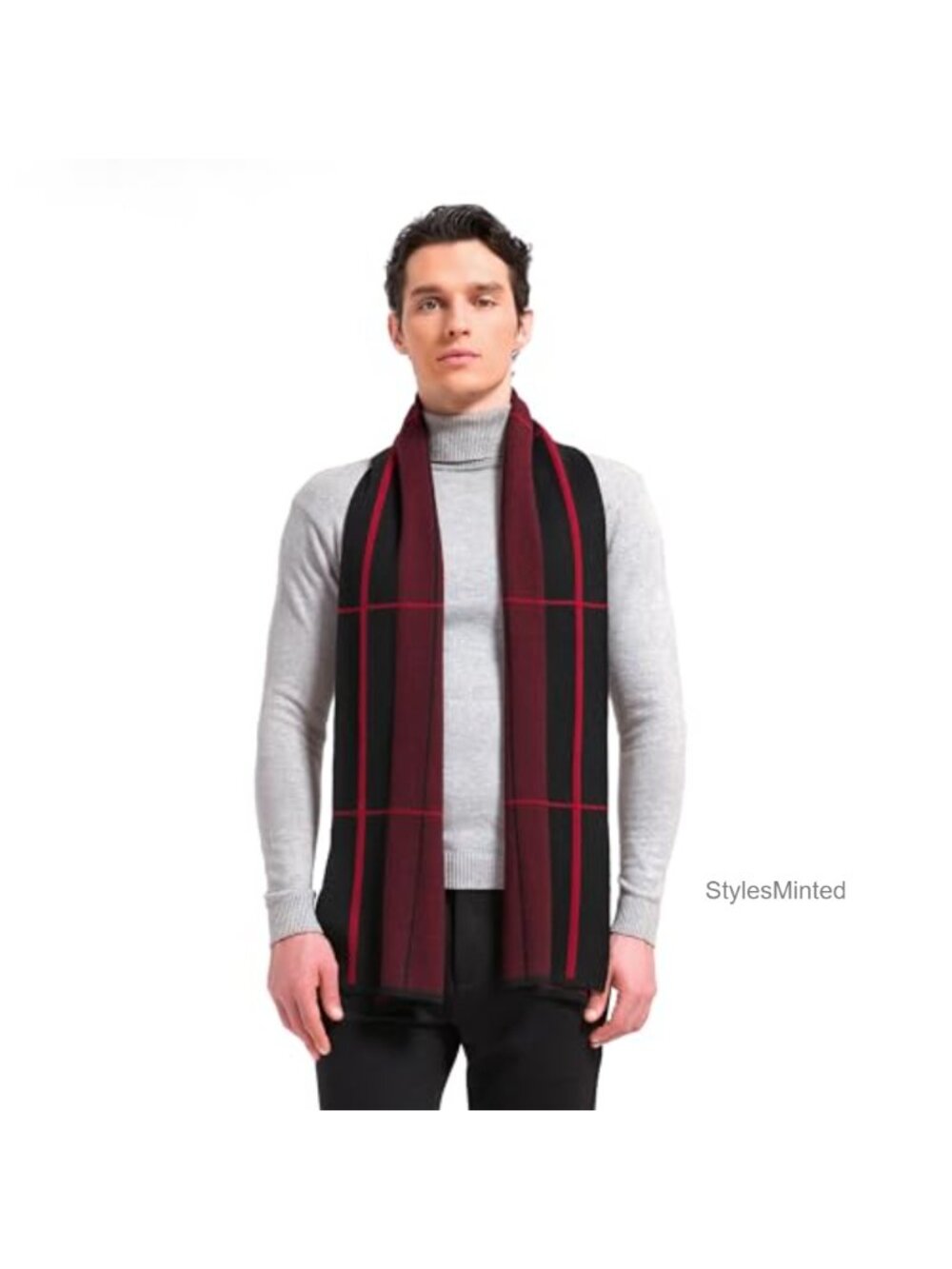 Men Winter Scarf Wool Polyester Acrylic Knit Plaid Cold Weather Warm